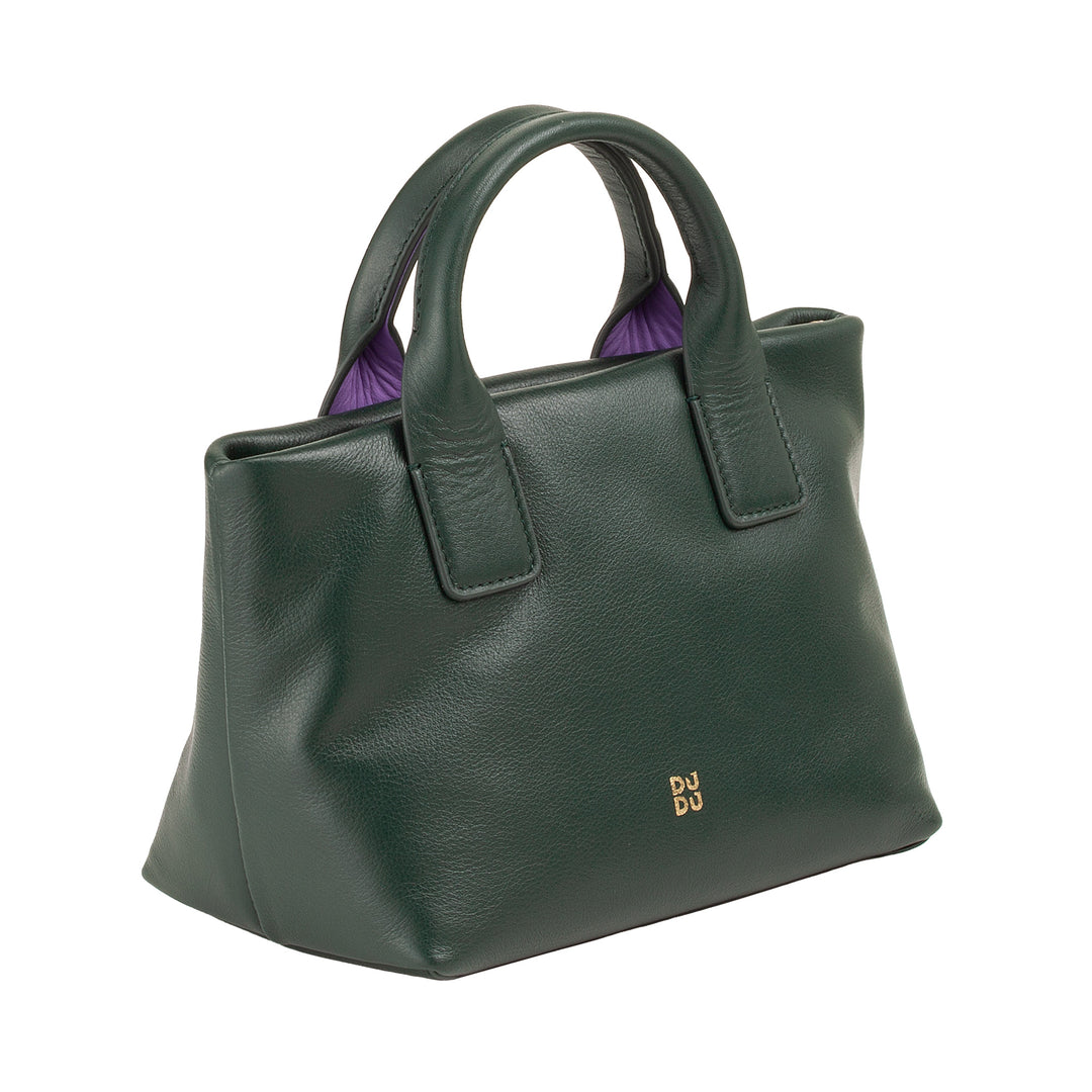 DUDU Borsa Donna Piccola a Tracolla in Vera Pelle, Borsa Mini Bag da Sera Elegante, 22 x 13 cm, Doppi Manici, Tracolla a Catena, Chiusura Zip