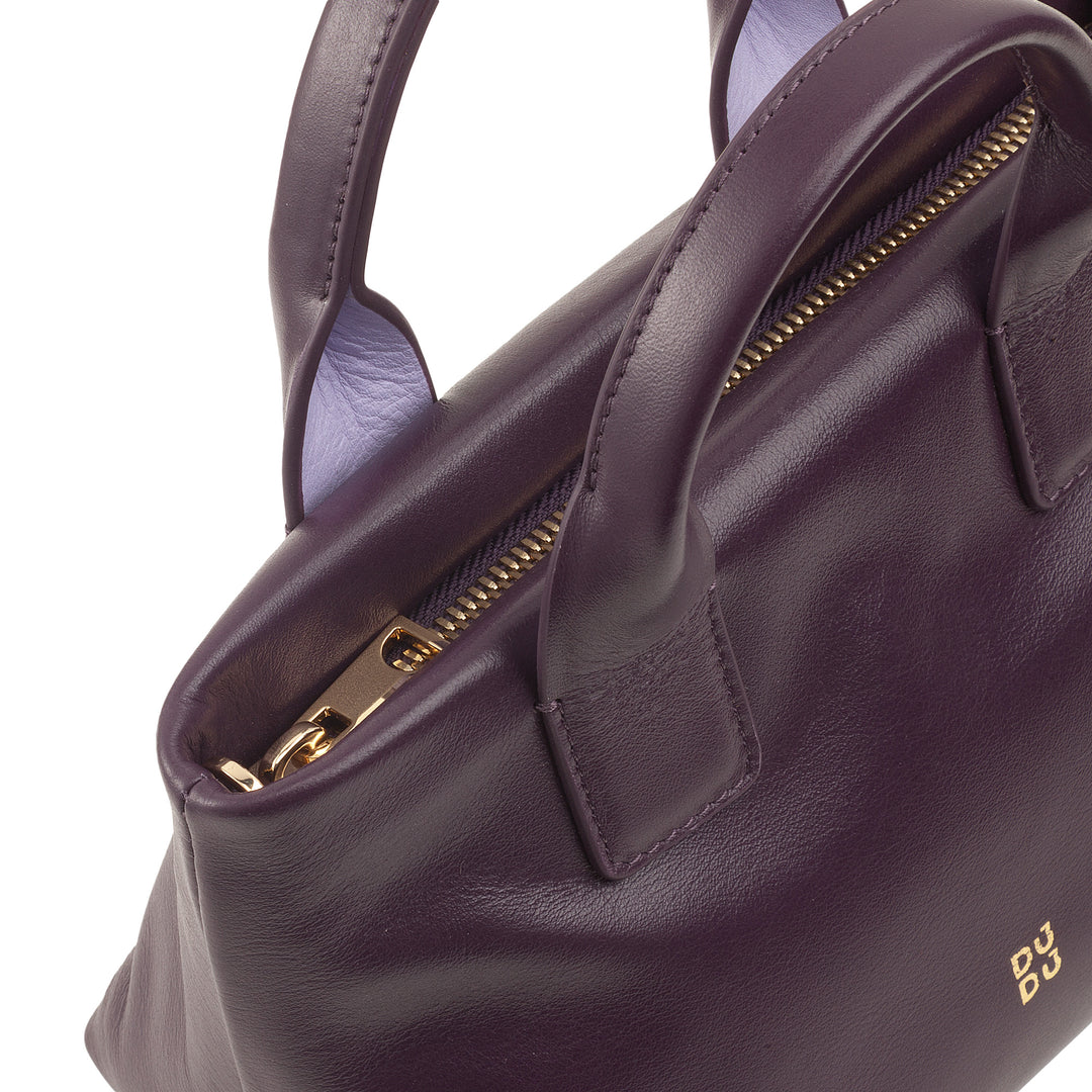 DUDU Borsa Donna Piccola a Tracolla in Vera Pelle, Borsa Mini Bag da Sera Elegante, 22 x 13 cm, Doppi Manici, Tracolla a Catena, Chiusura Zip