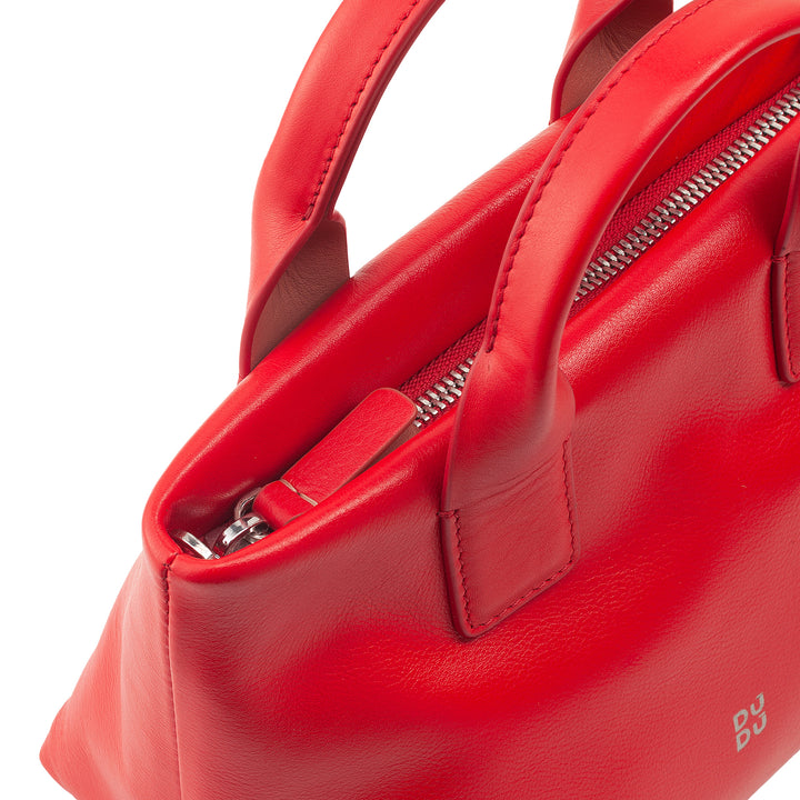 DUDU Borsa Donna Piccola a Tracolla in Vera Pelle, Borsa Mini Bag da Sera Elegante, 22 x 13 cm, Doppi Manici, Tracolla a Catena, Chiusura Zip