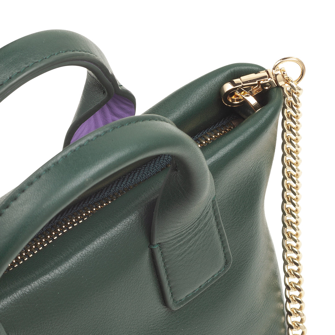 DUDU Borsa Donna Piccola a Tracolla in Vera Pelle, Borsa Mini Bag da Sera Elegante, 22 x 13 cm, Doppi Manici, Tracolla a Catena, Chiusura Zip