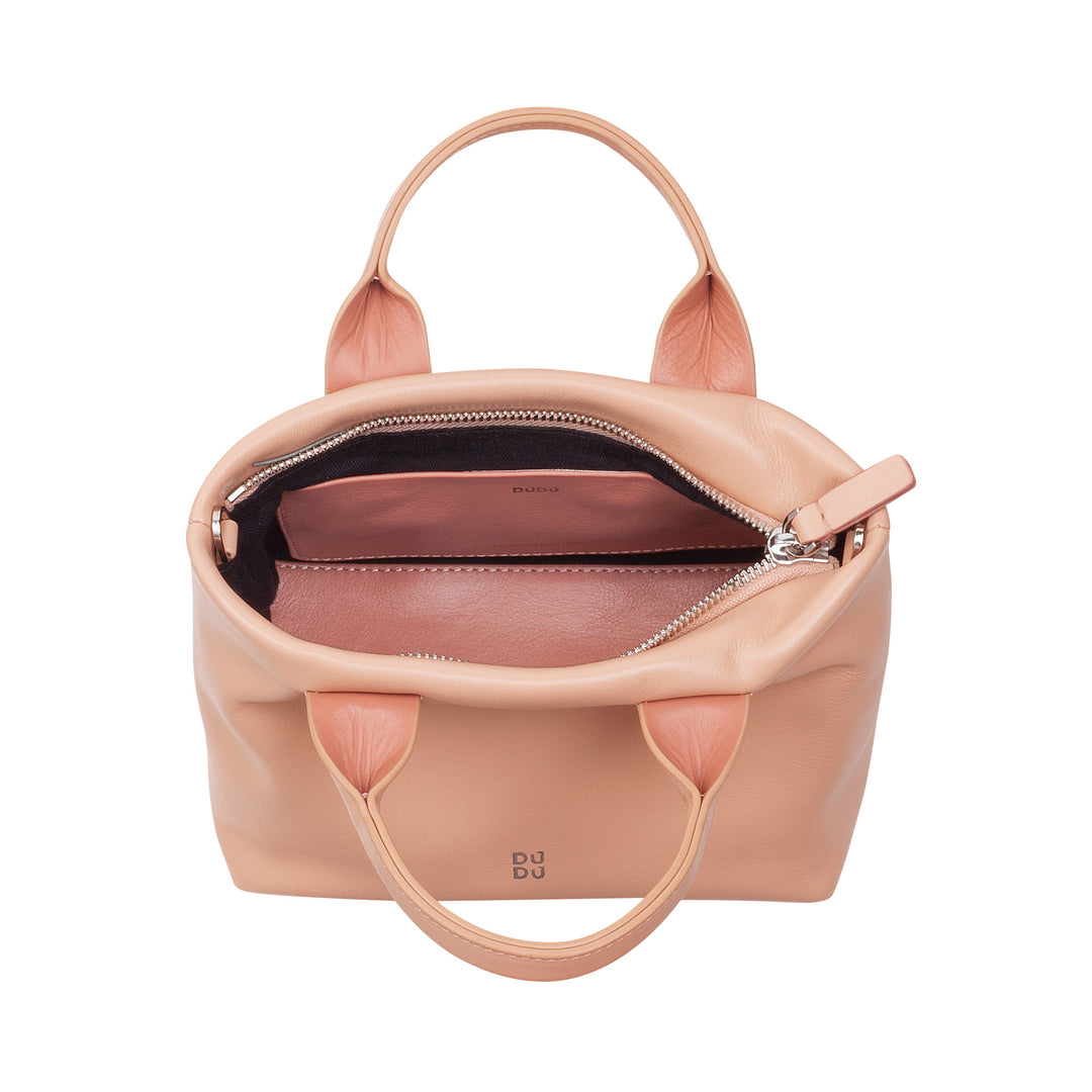 DUDU Borsa Donna Piccola a Tracolla in Vera Pelle, Borsa Mini Bag da Sera Elegante, 22 x 13 cm, Doppi Manici, Tracolla a Catena, Chiusura Zip