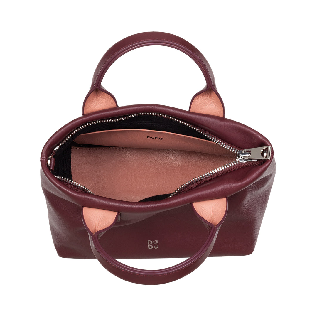 DUDU Borsa Donna Piccola a Tracolla in Vera Pelle, Borsa Mini Bag da Sera Elegante, 22 x 13 cm, Doppi Manici, Tracolla a Catena, Chiusura Zip