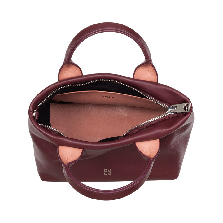 DUDU Borsa Donna Piccola a Tracolla in Vera Pelle, Borsa Mini Bag da Sera Elegante, 22 x 13 cm, Doppi Manici, Tracolla a Catena, Chiusura Zip