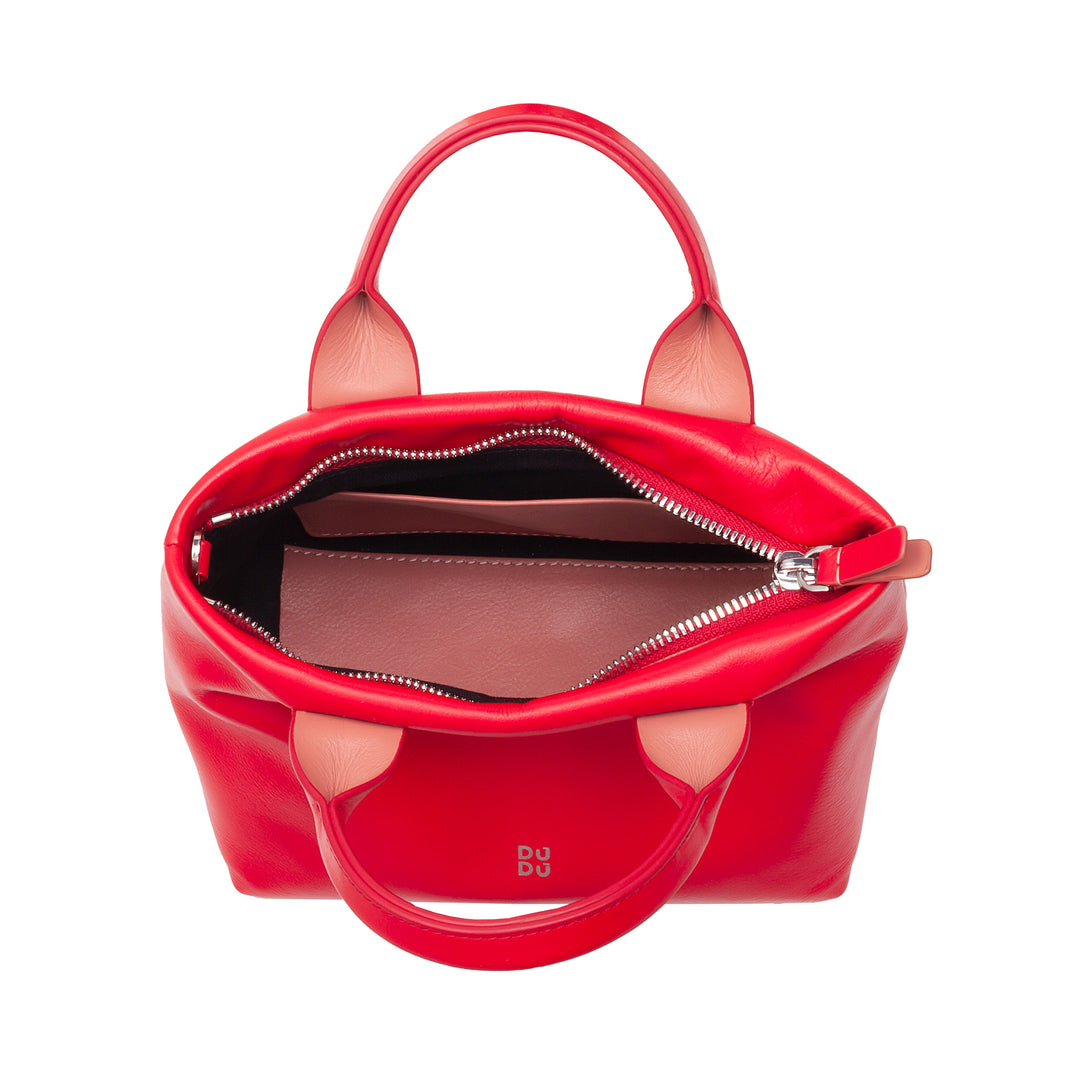 DUDU Borsa Donna Piccola a Tracolla in Vera Pelle, Borsa Mini Bag da Sera Elegante, 22 x 13 cm, Doppi Manici, Tracolla a Catena, Chiusura Zip