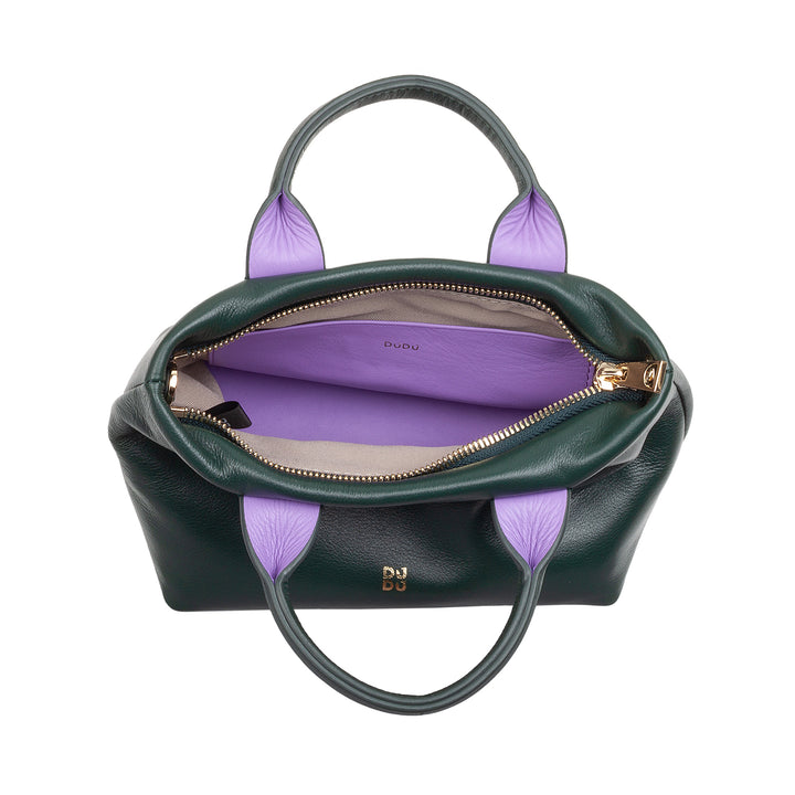 DUDU Borsa Donna Piccola a Tracolla in Vera Pelle, Borsa Mini Bag da Sera Elegante, 22 x 13 cm, Doppi Manici, Tracolla a Catena, Chiusura Zip