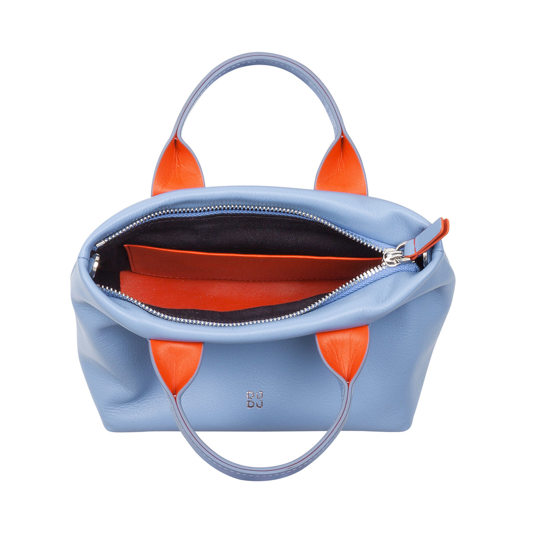 DUDU Borsa Donna Piccola a Tracolla in Vera Pelle, Borsa Mini Bag da Sera Elegante, 22 x 13 cm, Doppi Manici, Tracolla a Catena, Chiusura Zip