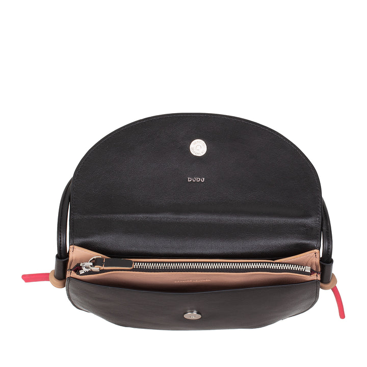 DUDU Borsa Donna a Tracolla con Patta in Vera Pelle, Piccola Borsetta a Spalla con Pattina a Bottone Magnetico, Borsa