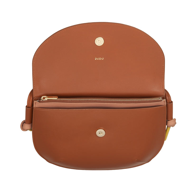 DUDU Borsa Donna a Tracolla con Patta in Vera Pelle, Piccola Borsetta a Spalla con Pattina a Bottone Magnetico, Borsa