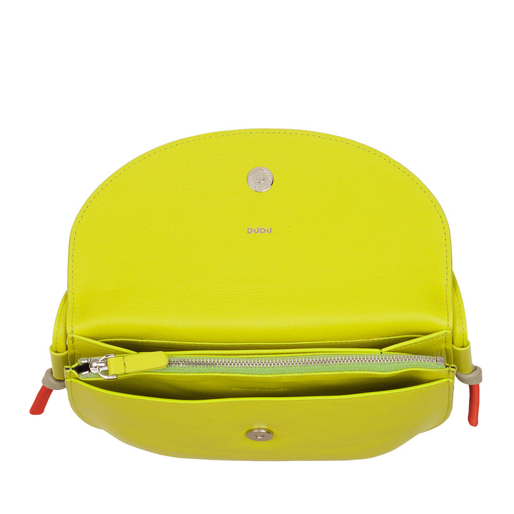 DUDU Borsa Donna a Tracolla con Patta in Vera Pelle, Piccola Borsetta a Spalla con Pattina a Bottone Magnetico, Borsa
