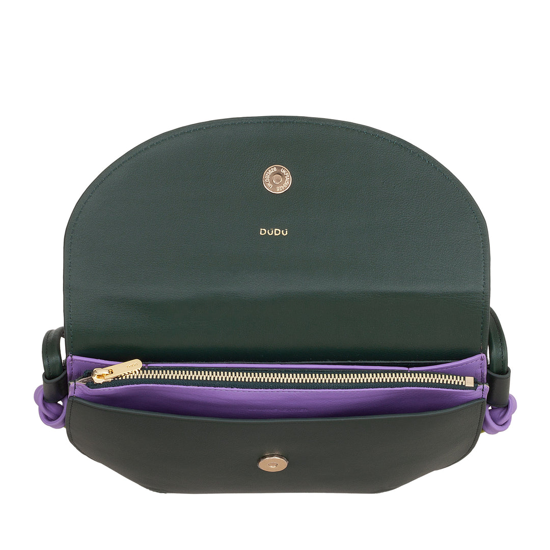 DUDU Borsa Donna a Tracolla con Patta in Vera Pelle, Piccola Borsetta a Spalla con Pattina a Bottone Magnetico, Borsa