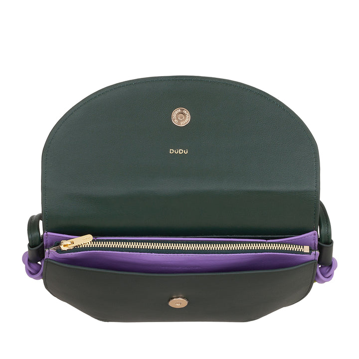 DUDU Borsa Donna a Tracolla con Patta in Vera Pelle, Piccola Borsetta a Spalla con Pattina a Bottone Magnetico, Borsa