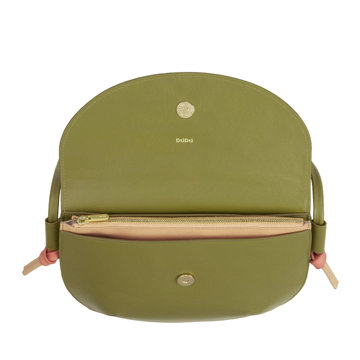 DUDU Borsa Donna a Tracolla con Patta in Vera Pelle, Piccola Borsetta a Spalla con Pattina a Bottone Magnetico, Borsa
