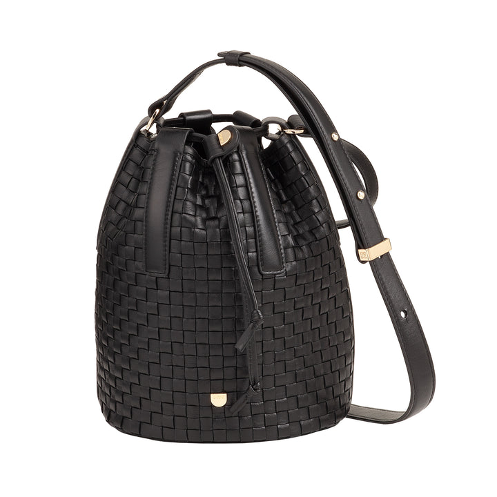 DUDU Borsa a Secchiello Grande Donna in Pelle Intrecciata – Borsa a Spalla Crossbody Elegante con Tracolla Regolabile, Coulisse e Pochette Interna – Stile Artigianale Casual Chic per Lavoro Tempo Libero