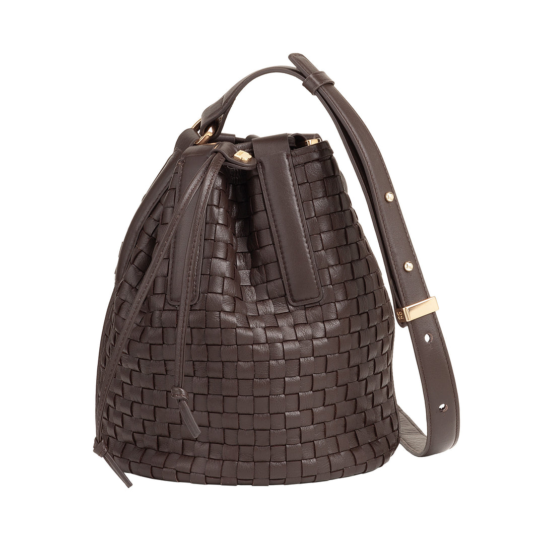 DUDU Borsa a Secchiello Grande Donna in Pelle Intrecciata – Borsa a Spalla Crossbody Elegante con Tracolla Regolabile, Coulisse e Pochette Interna – Stile Artigianale Casual Chic per Lavoro Tempo Libero