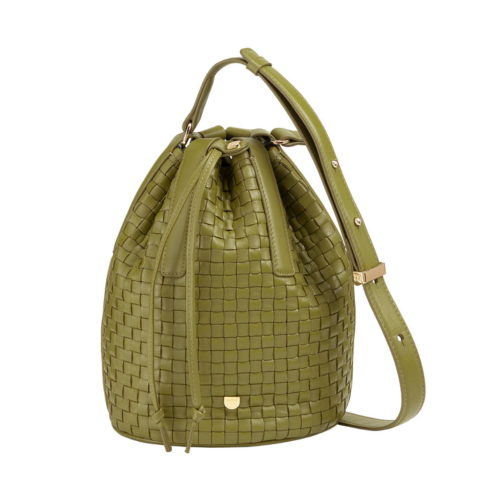 DUDU Borsa a Secchiello Grande Donna in Pelle Intrecciata – Borsa a Spalla Crossbody Elegante con Tracolla Regolabile, Coulisse e Pochette Interna – Stile Artigianale Casual Chic per Lavoro Tempo Libero