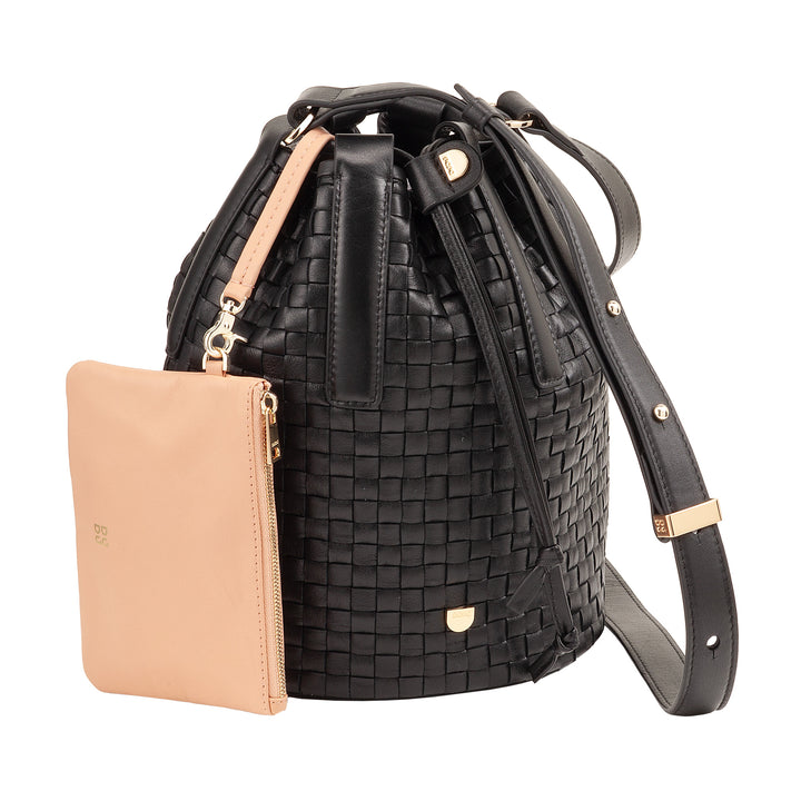 DUDU Borsa a Secchiello Grande Donna in Pelle Intrecciata – Borsa a Spalla Crossbody Elegante con Tracolla Regolabile, Coulisse e Pochette Interna – Stile Artigianale Casual Chic per Lavoro Tempo Libero