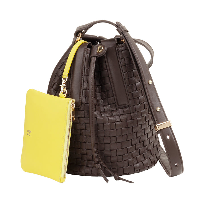 DUDU Borsa a Secchiello Grande Donna in Pelle Intrecciata – Borsa a Spalla Crossbody Elegante con Tracolla Regolabile, Coulisse e Pochette Interna – Stile Artigianale Casual Chic per Lavoro Tempo Libero