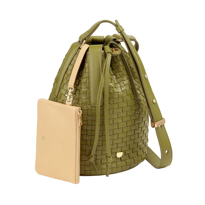 DUDU Borsa a Secchiello Grande Donna in Pelle Intrecciata – Borsa a Spalla Crossbody Elegante con Tracolla Regolabile, Coulisse e Pochette Interna – Stile Artigianale Casual Chic per Lavoro Tempo Libero