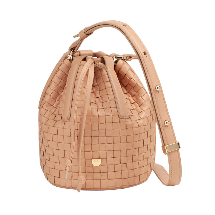 DUDU Borsa a Secchiello in Pelle Intrecciata – Borsetta Donna Piccola con Tracolla Regolabile, Coulisse e Pochette Interna, Elegante e Artigianale