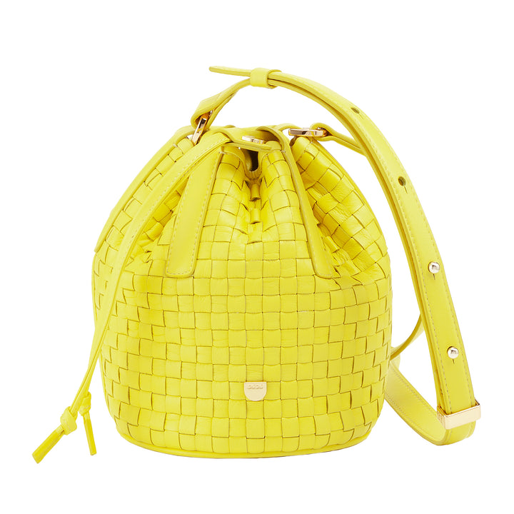 DUDU Borsa a Secchiello in Pelle Intrecciata – Borsetta Donna Piccola con Tracolla Regolabile, Coulisse e Pochette Interna, Elegante e Artigianale