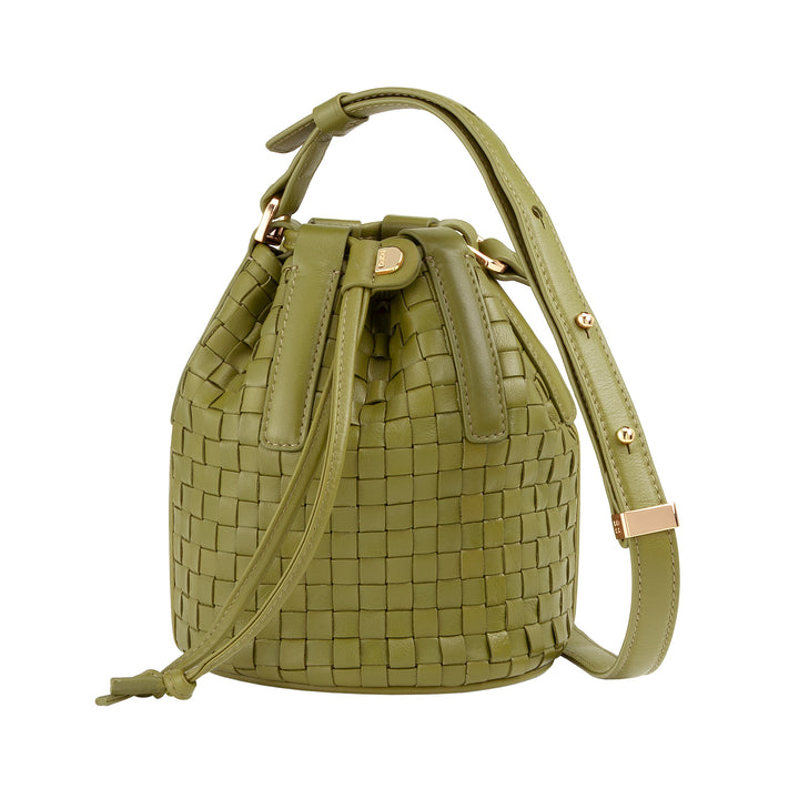 DUDU Borsa a Secchiello in Pelle Intrecciata – Borsetta Donna Piccola con Tracolla Regolabile, Coulisse e Pochette Interna, Elegante e Artigianale