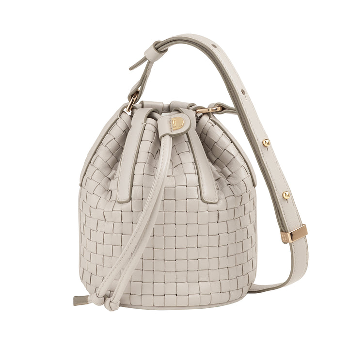 DUDU Borsa a Secchiello in Pelle Intrecciata – Borsetta Donna Piccola con Tracolla Regolabile, Coulisse e Pochette Interna, Elegante e Artigianale