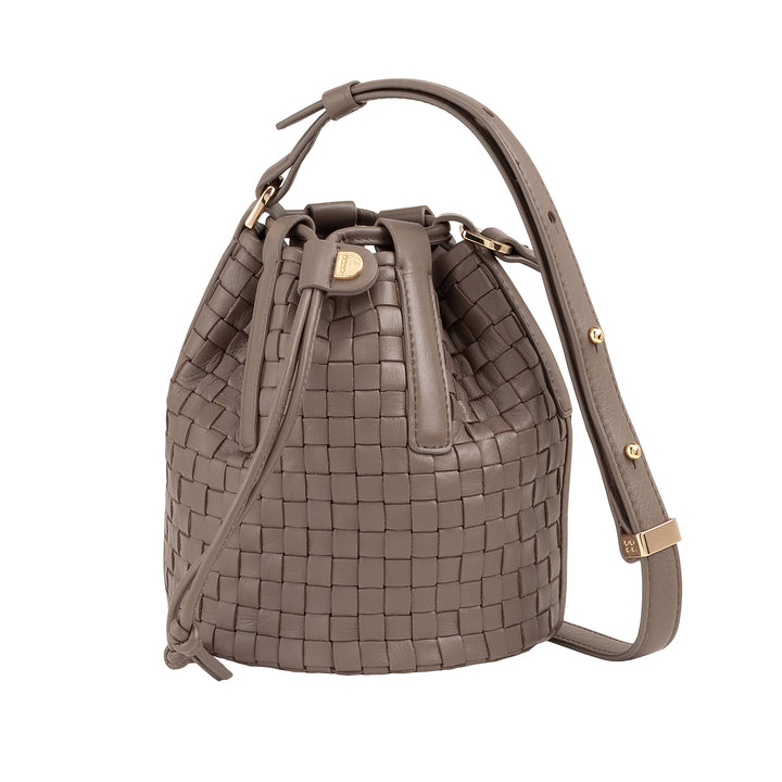 DUDU Borsa a Secchiello in Pelle Intrecciata – Borsetta Donna Piccola con Tracolla Regolabile, Coulisse e Pochette Interna, Elegante e Artigianale