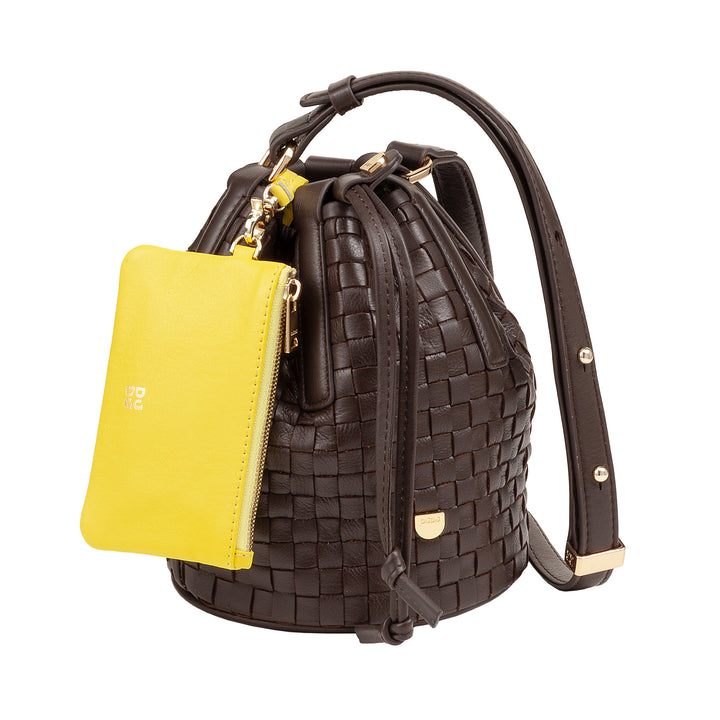 DUDU Borsa a Secchiello in Pelle Intrecciata – Borsetta Donna Piccola con Tracolla Regolabile, Coulisse e Pochette Interna, Elegante e Artigianale