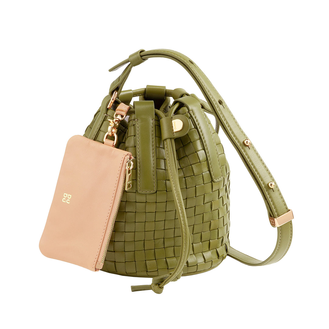 DUDU Borsa a Secchiello in Pelle Intrecciata – Borsetta Donna Piccola con Tracolla Regolabile, Coulisse e Pochette Interna, Elegante e Artigianale
