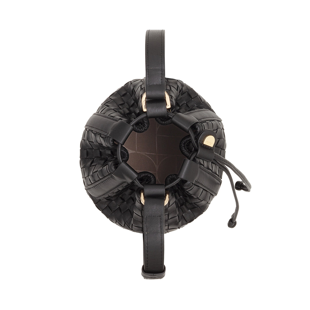 DUDU Borsa a Secchiello in Pelle Intrecciata – Borsetta Donna Piccola con Tracolla Regolabile, Coulisse e Pochette Interna, Elegante e Artigianale