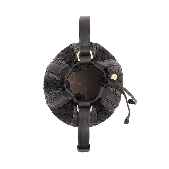 DUDU Borsa a Secchiello in Pelle Intrecciata – Borsetta Donna Piccola con Tracolla Regolabile, Coulisse e Pochette Interna, Elegante e Artigianale