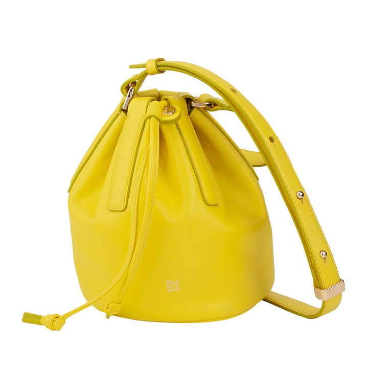 DUDU Piccola Borsa a Secchiello da Donna in Vera Pelle con Tracolla Regolabile e Chiusura a Coulisse – Borsa a Tracolla Elegante e Compatta con Cordoncino, Perfetta per l&