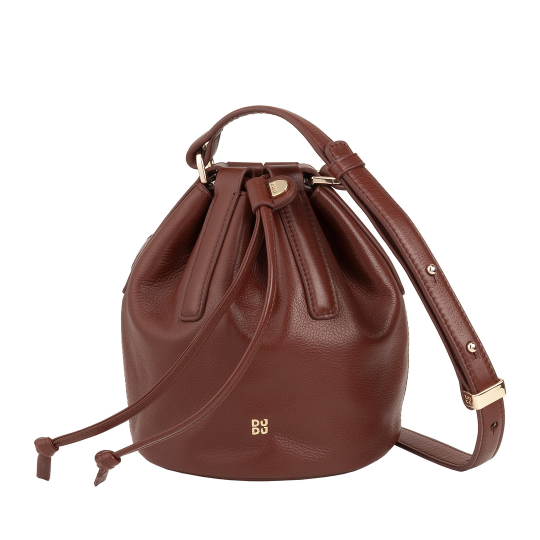 DUDU Piccola Borsa a Secchiello da Donna in Vera Pelle con Tracolla Regolabile e Chiusura a Coulisse – Borsa a Tracolla Elegante e Compatta con Cordoncino, Perfetta per l&