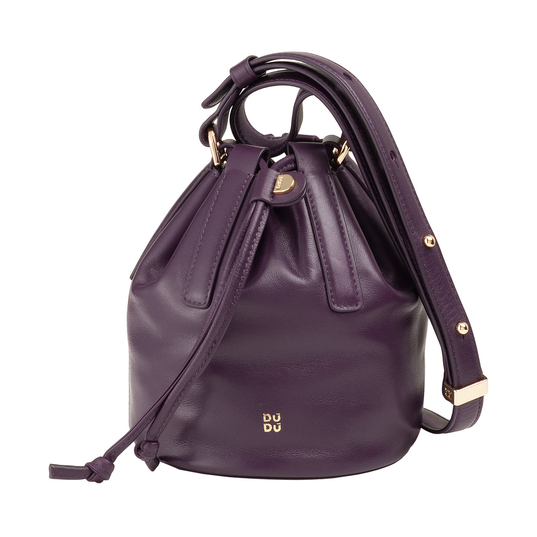 DUDU Piccola Borsa a Secchiello da Donna in Vera Pelle con Tracolla Regolabile e Chiusura a Coulisse – Borsa a Tracolla Elegante e Compatta con Cordoncino, Perfetta per l&