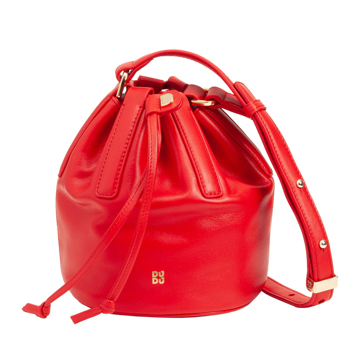 DUDU Piccola Borsa a Secchiello da Donna in Vera Pelle con Tracolla Regolabile e Chiusura a Coulisse – Borsa a Tracolla Elegante e Compatta con Cordoncino, Perfetta per l&