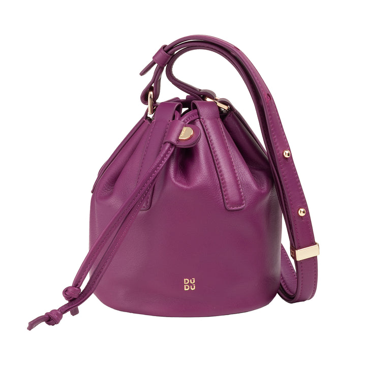 DUDU Piccola Borsa a Secchiello da Donna in Vera Pelle con Tracolla Regolabile e Chiusura a Coulisse – Borsa a Tracolla Elegante e Compatta con Cordoncino, Perfetta per l&