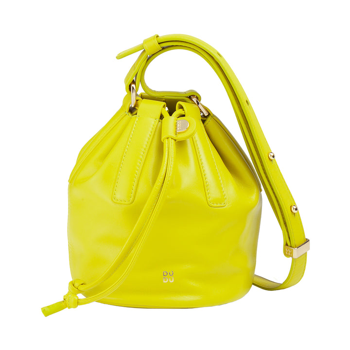 DUDU Piccola Borsa a Secchiello da Donna in Vera Pelle con Tracolla Regolabile e Chiusura a Coulisse – Borsa a Tracolla Elegante e Compatta con Cordoncino, Perfetta per l&