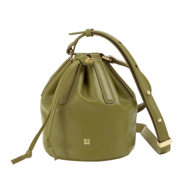 DUDU Piccola Borsa a Secchiello da Donna in Vera Pelle con Tracolla Regolabile e Chiusura a Coulisse – Borsa a Tracolla Elegante e Compatta con Cordoncino, Perfetta per l&