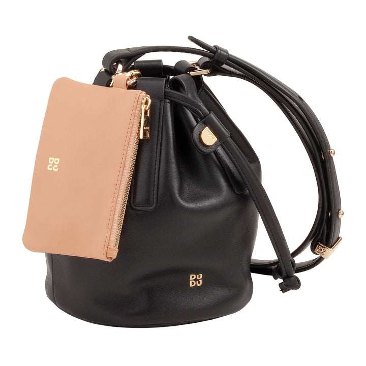 DUDU Piccola Borsa a Secchiello da Donna in Vera Pelle con Tracolla Regolabile e Chiusura a Coulisse – Borsa a Tracolla Elegante e Compatta con Cordoncino, Perfetta per l&
