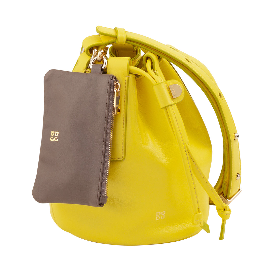 DUDU Piccola Borsa a Secchiello da Donna in Vera Pelle con Tracolla Regolabile e Chiusura a Coulisse – Borsa a Tracolla Elegante e Compatta con Cordoncino, Perfetta per l&