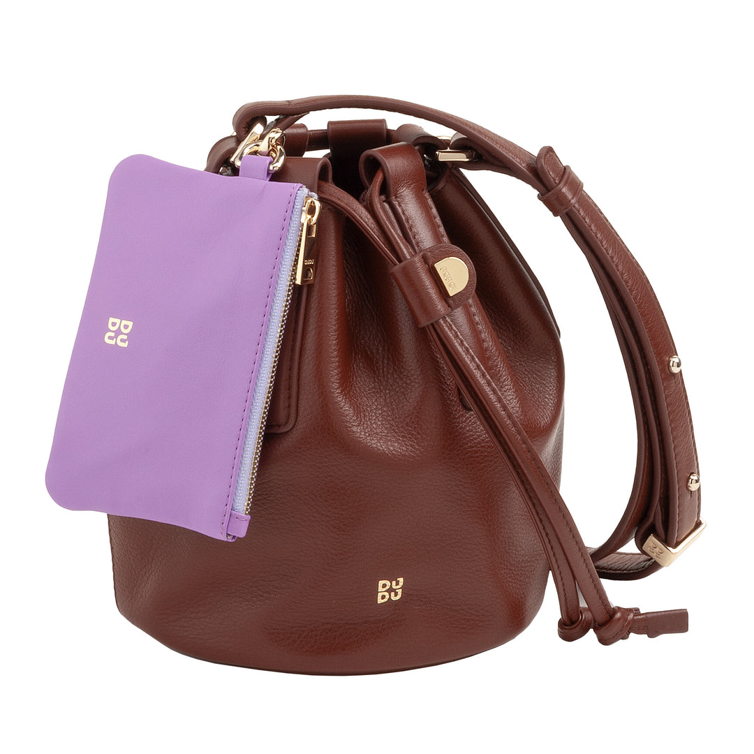 DUDU Piccola Borsa a Secchiello da Donna in Vera Pelle con Tracolla Regolabile e Chiusura a Coulisse – Borsa a Tracolla Elegante e Compatta con Cordoncino, Perfetta per l&