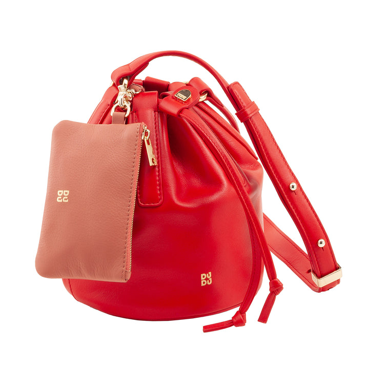 DUDU Piccola Borsa a Secchiello da Donna in Vera Pelle con Tracolla Regolabile e Chiusura a Coulisse – Borsa a Tracolla Elegante e Compatta con Cordoncino, Perfetta per l&