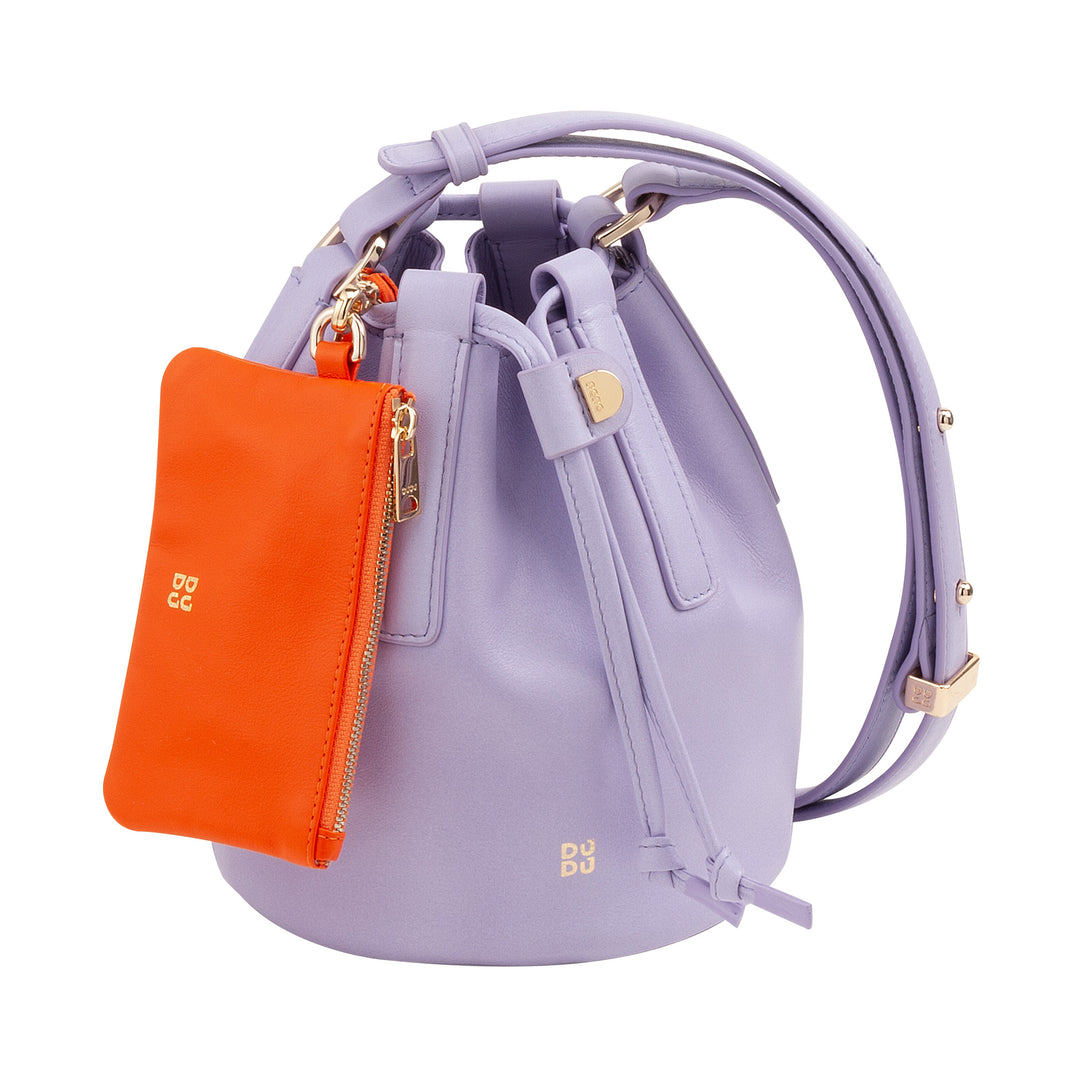DUDU Piccola Borsa a Secchiello da Donna in Vera Pelle con Tracolla Regolabile e Chiusura a Coulisse – Borsa a Tracolla Elegante e Compatta con Cordoncino, Perfetta per l&
