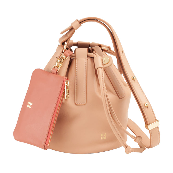 DUDU Piccola Borsa a Secchiello da Donna in Vera Pelle con Tracolla Regolabile e Chiusura a Coulisse – Borsa a Tracolla Elegante e Compatta con Cordoncino, Perfetta per l&