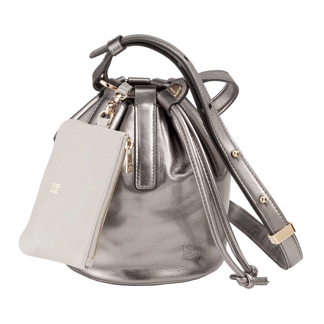 DUDU Piccola Borsa a Secchiello da Donna in Vera Pelle con Tracolla Regolabile e Chiusura a Coulisse – Borsa a Tracolla Elegante e Compatta con Cordoncino, Perfetta per l&