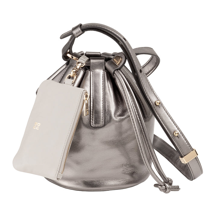DUDU Piccola Borsa a Secchiello da Donna in Vera Pelle con Tracolla Regolabile e Chiusura a Coulisse – Borsa a Tracolla Elegante e Compatta con Cordoncino, Perfetta per l&