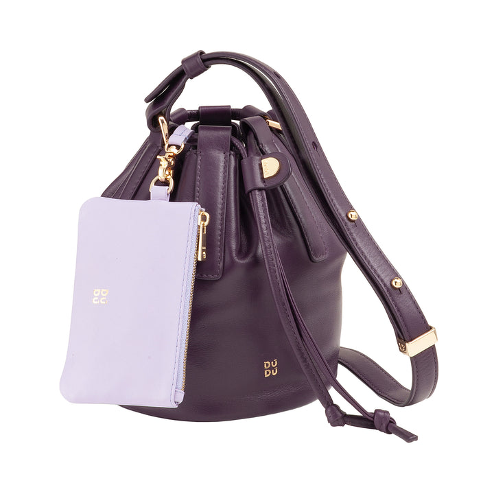 DUDU Piccola Borsa a Secchiello da Donna in Vera Pelle con Tracolla Regolabile e Chiusura a Coulisse – Borsa a Tracolla Elegante e Compatta con Cordoncino, Perfetta per l&