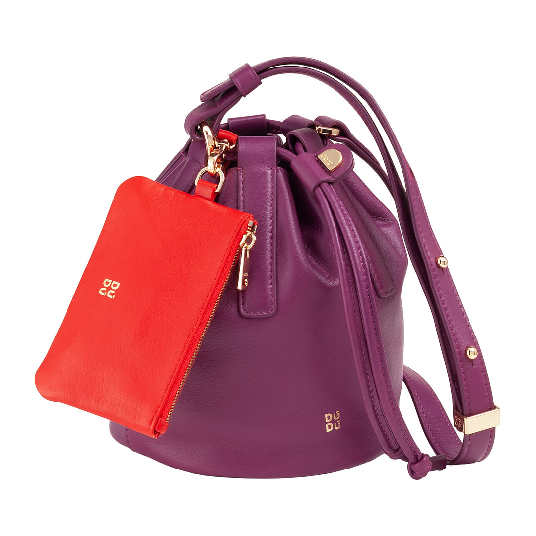 DUDU Piccola Borsa a Secchiello da Donna in Vera Pelle con Tracolla Regolabile e Chiusura a Coulisse – Borsa a Tracolla Elegante e Compatta con Cordoncino, Perfetta per l&