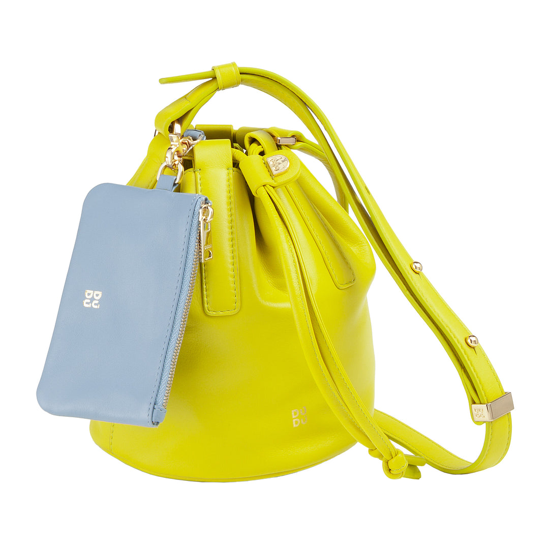 DUDU Piccola Borsa a Secchiello da Donna in Vera Pelle con Tracolla Regolabile e Chiusura a Coulisse – Borsa a Tracolla Elegante e Compatta con Cordoncino, Perfetta per l&