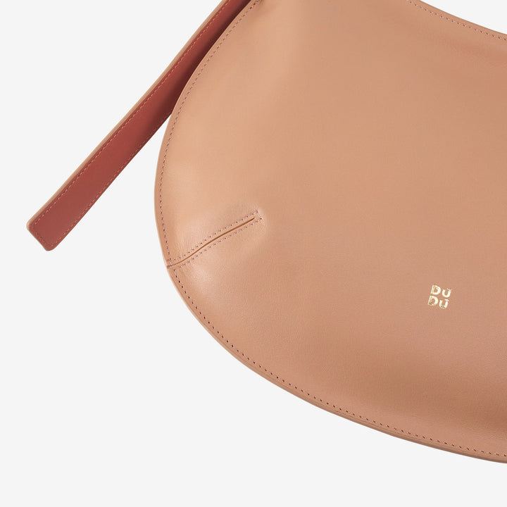 DUDU Borsa a Spalla Morbida Donna Media in Vera Pelle, Borsa Hobo con Spallina Regolabile, Borsetta a Tracolla con Cerniera Zip